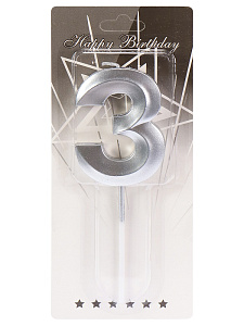 свеча тортовая "3" серебряный стиль с-2975