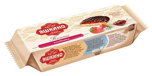 печенье яшкино "клубника", сдобное, с бисквитом, джемом и шоколадной глазурью, 137 г, яп208 изображение печенье яшкино "клубника", сдобное, с бисквитом, джемом и шоколадной глазурью, 137 г, яп208