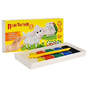 пластилин 6цв. + стек 90г  пкм06-п   /каляка-маляка