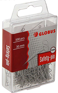 булавки канцелярские 30мм  500шт., пластиковый бокс,  б30-500 /глобус