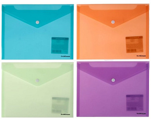 папка-конверт на кнопке а5+ glossy vivid полупрозрачная, ассорти, 44435 47121 /ек