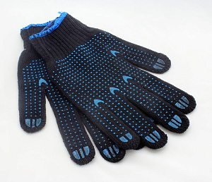 перчатки хлопчато-бумажные с пвх, 5 нитей, черные, 10 класс