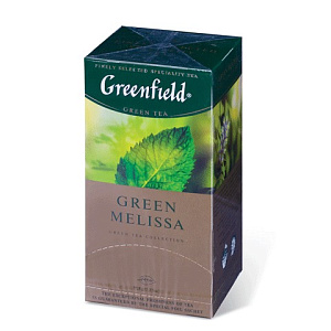 чай greenfield "green melissa", зеленый, 25пак. в конвертах по 1,5 г, шк 04353 изображение чай greenfield "green melissa", зеленый, 25пак. в конвертах по 1,5 г, шк 04353