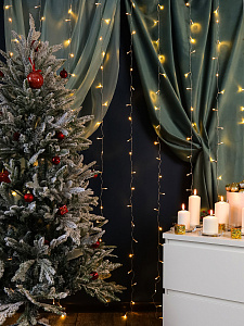 эл.гирл. 400л занавес шампань 3*2м прозр. нить ну-3657 /miland