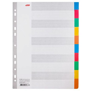 разделитель картонный  а4 10цв 4ar_11004 /hatber