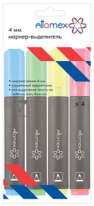 набор 4-х текстмаркеров 1-4мм  (жел,зел,роз,оранж) скош.након. 5045357, 5045304 /attomex