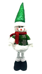 снеговик в зеленой шубке колпак с пайетками с выдвигающимися ногами 30-50см 6217-1 54161