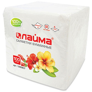 салфетки бумажные 24*24см 100шт. белые, 100% целлюлоза, 126907 /лайма изображение салфетки бумажные 24*24см 100шт. белые, 100% целлюлоза, 126907 /лайма