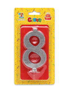 свеча тортовая "8" серебряный глиттер (малая) с-1836 /дон карнавал