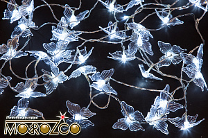 занавес светодиодный 40л 1,4*0,75м бабочки белые, с контроллером э241001 /морозко