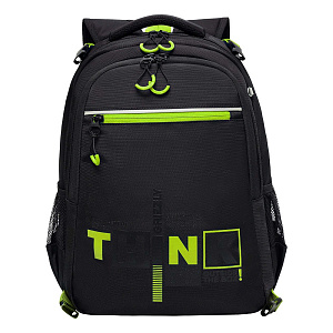 рюкзак эргономический  28*39*17см, 943г, 5+3к 13л, полиэстер, черный-салатовый, rb-458-1/grizzly