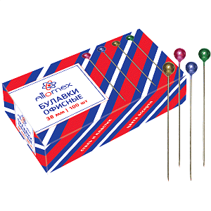 булавки канцелярские 38мм 100шт., цветная шляпка,  4130300 /devente