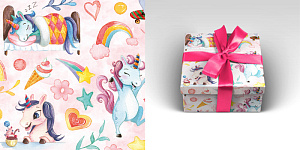 бумага упаковочная 70*100см единорожки  90г/м2 уб-1586 /optima фото