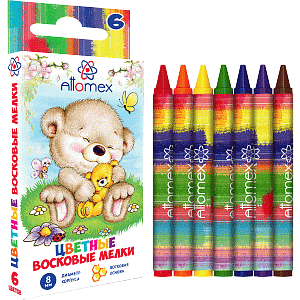 мелки восковые 6цв  ассорти  8077811 8078813  /attomex