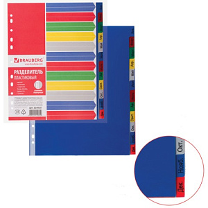 разделитель пластиковый  а4+ январь-декабрь, оглавление, цветной, 225625 /br