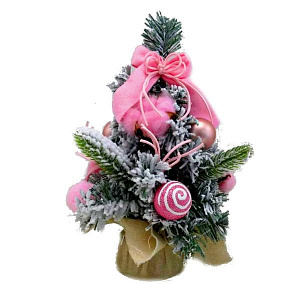 елка декоративная 30см с розовыми украшениями, со снегом 22b01n/1