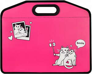 портфель селфи кот, пластик. 500мкм на молнии, с вырубными ручками 59591 48146 /фен
