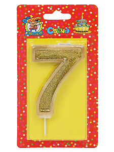 свеча тортовая "7" золотой глиттер с окантовкой с-5981 /дон карнавал