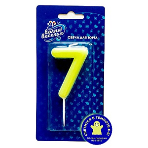 свеча тортовая "7" люминесцентная флуор., 3,5*8,5см 802687 /волна веселья