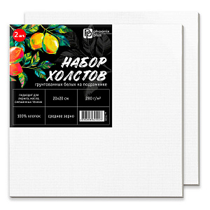 холст грунтованный 20*20 на подрамнике, 2шт, хлопок 280г/м2, 71225 /феникс