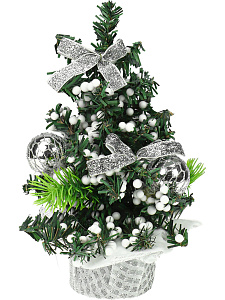 елка 20см декоративная с серебряным декором на подставке ну-5663 /miland