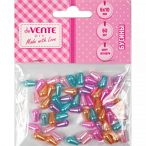бусины пластиковые  6*10мм 60шт. жемчужная капля, ассорти, перламутровые, 8001202 /devente