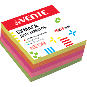 бумага самоклеящаяся 76*76 400л 5 цветов неон 2010342 /devente