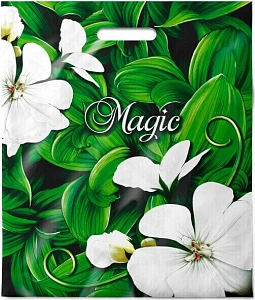 пакет 40*47 магия (белые цветы на зеленом фоне), прорубной, 45мкм  фото