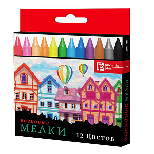 мелки восковые 12цв. домики круглые в бумажной обертке 59087 /фен
